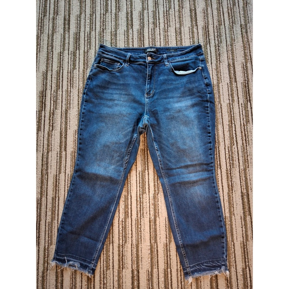Judy Blue Slim Fit Raw Hem Jeans Womens 18W Medium Wash High Rise Stretch Denim